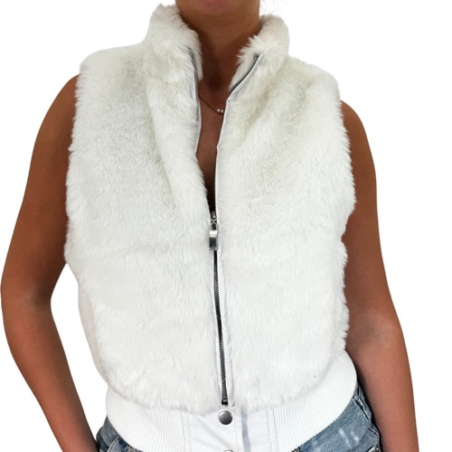 Y2k Vintage Ashley White Faux Fur Vest Jacket [M]