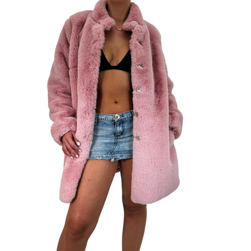 Y2k Vintage Pink Faux Fur Puff Coat Jacket [M]