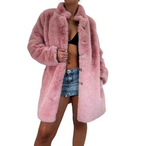 Y2k Vintage Pink Faux Fur Puff Coat Jacket [M]