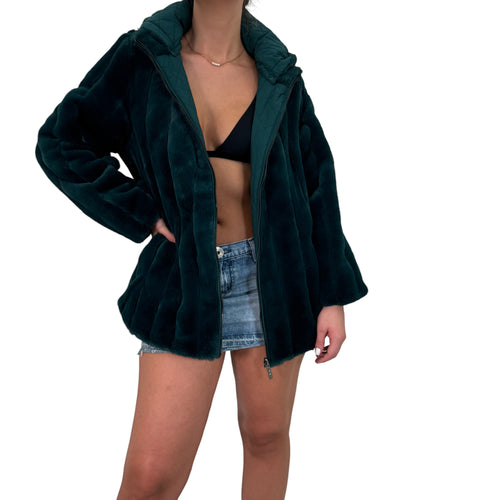 Y2k Vintage Iman Green Reversible Puffer Jacket Coat [L, XL]