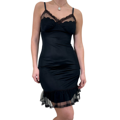 90s Vintage Black Sheer Slip Dress [S]