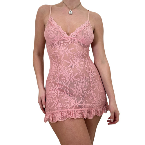 Y2k Vintage Victoria's Secret Pink Floral Lace Mini Slip Dress [S]