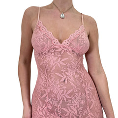 Y2k Vintage Victoria's Secret Pink Floral Lace Mini Slip Dress [S]