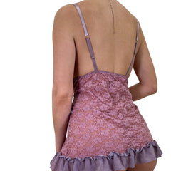 Y2k Vintage Purple Floral Lace Mini Slip Dress [L]