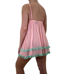 Y2k Vintage Pink + Green Sheer Mini Slip Dress [L, XL]