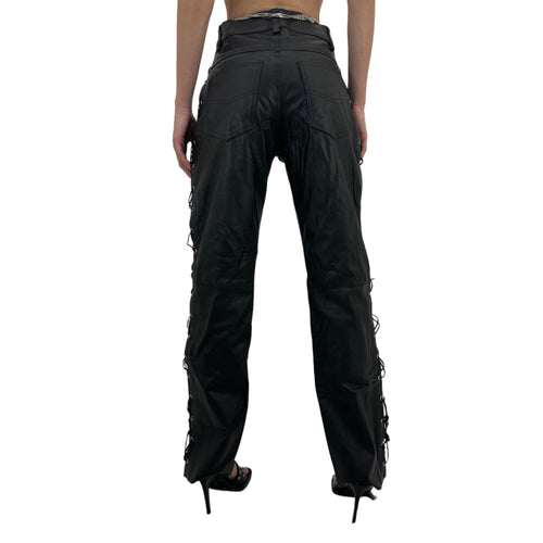 Y2k Vintage Black Side Lace Up Leather Pants [S]