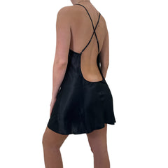 Y2k Vintage Victoria's Secret Black Satin Mini Slip Dress [L]
