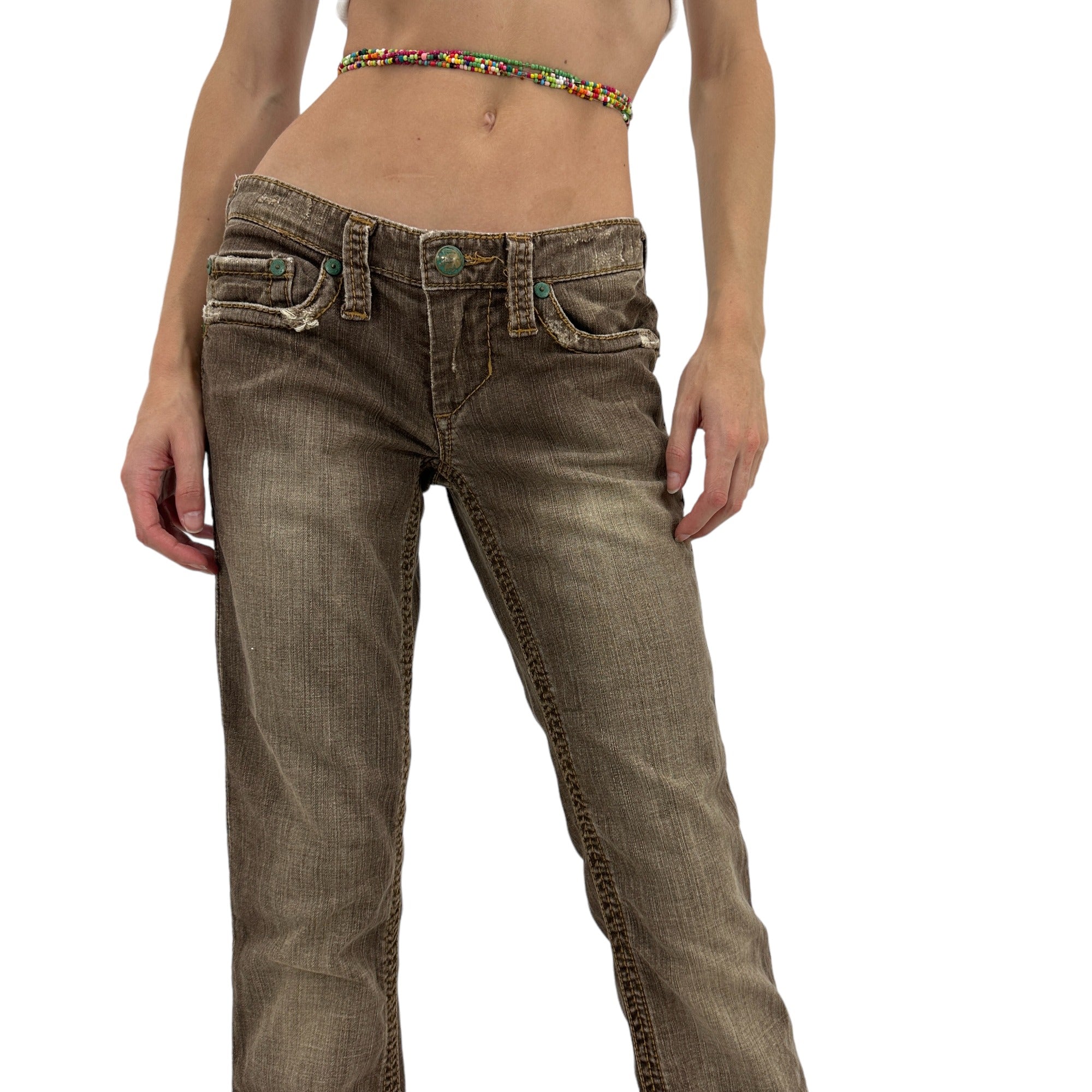 Y2k Vintage STITCH'S Brown Teal Straight Jeans [XS]
