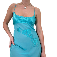 Y2k Vintage Blue Floral Mini Slip Dress [S]