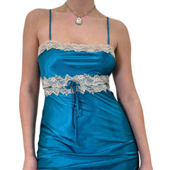 Y2k Vintage Blue + Beige Mini Slip Dress [S]