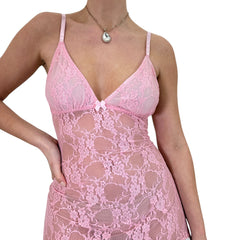 Y2k Vintage Pink + White Floral Lace Mini Slip Dress [M]