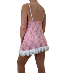 Y2k Vintage Pink + White Floral Lace Mini Slip Dress [M]