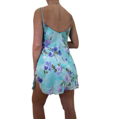 Y2k Vintage Blue + Purple Floral Mini Slip Dress [L]
