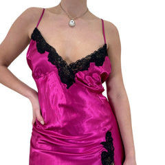 Y2k Vintage Frederick's of Hollywood Pink + Black Satin Mini Slip Dress [2XL]