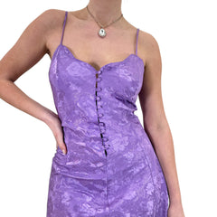 90s Vintage Purple Floral Mini Slip Dress [L]