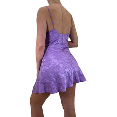 90s Vintage Purple Floral Mini Slip Dress [L]