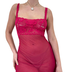 Y2k Vintage Pink Sheer Floral Lace Mini Slip Dress [L]