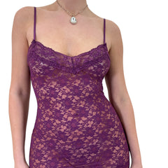Y2k Vintage Purple Floral Lace Sheer Mini Slip Dress [S]