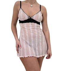 Y2k Vintage Pink + Black Lace Sheer Mini Slip Dress [S]