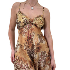 Y2k Vintage Brown Cheetah Paisley Mini Slip Dress [L]