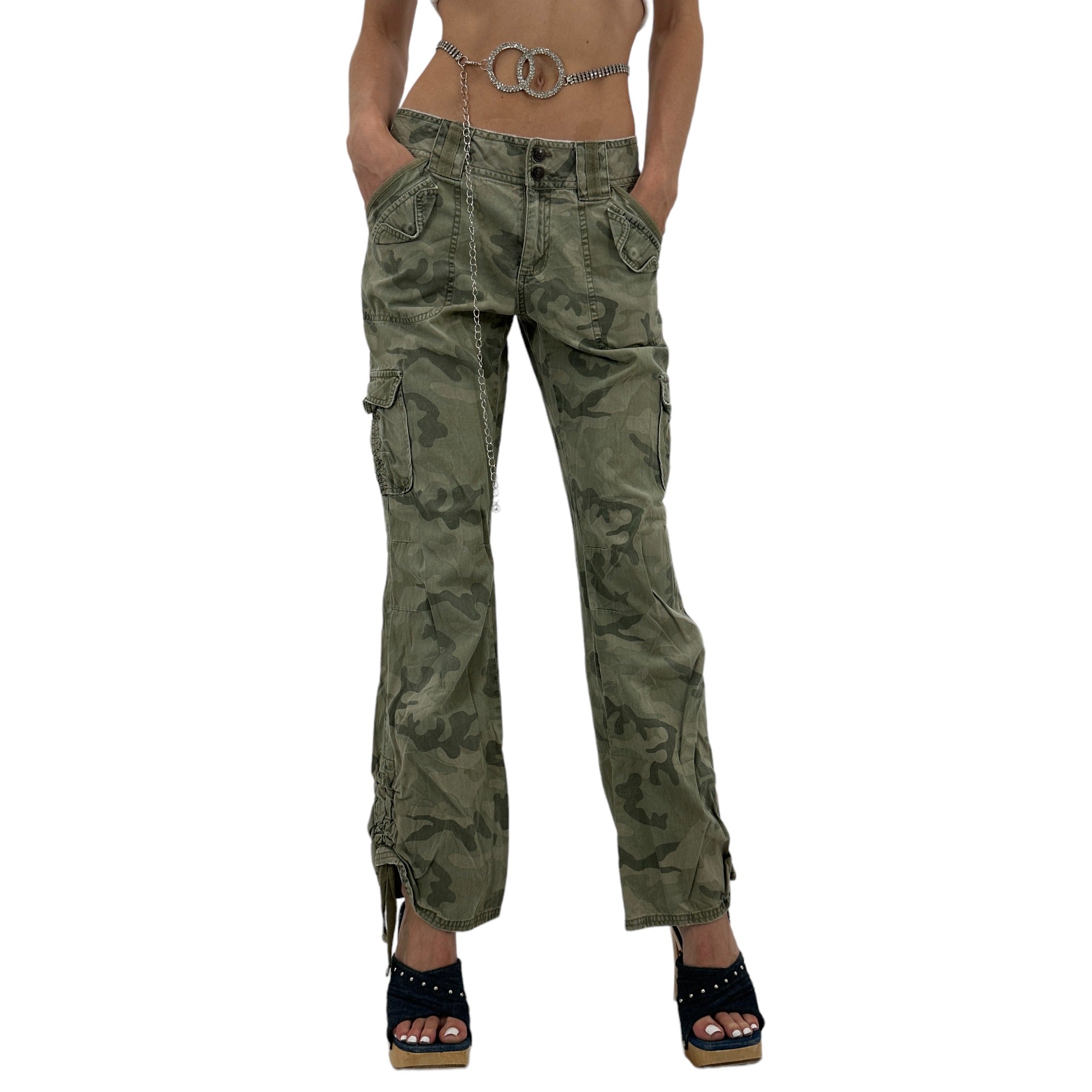 Y2k Vintage Green Camouflage Cargo Pants [XS]