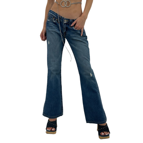 Y2k Vintage Brown + Blue Patchwork Wideleg Jeans [XS, S]