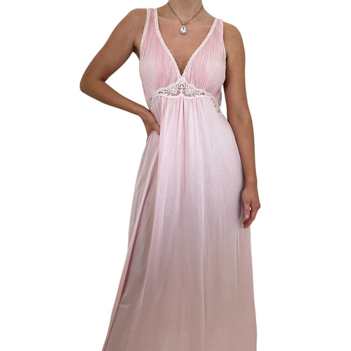 90s Vintage Pink + White V-Neck Slip Maxi Dress [M, L]