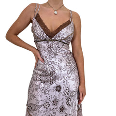 Y2k Vintage Purple + Brown Floral Paisley Slip Maxi Dress  [L]