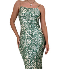Y2k Vintage White + Green Floral Slip Maxi Dress [M]