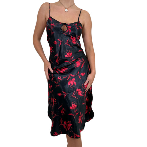 Y2k Vintage Black + Red Floral Slip Midi Dress [M]