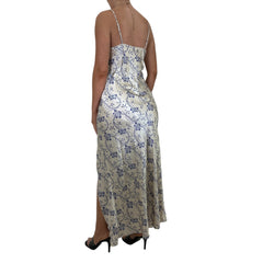 Y2k Vintage Ivory + Blue Floral Slip Maxi Dress [M]