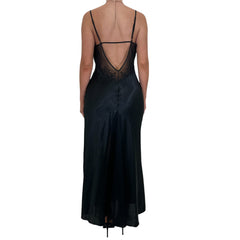 90s Vintage Black Satin Cowl Neck Slip Maxi Dress [M, L]
