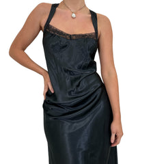 Y2k Vintage Black Satin Maxi Slip Dress [L]