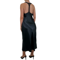 Y2k Vintage Black Satin Maxi Slip Dress [L]