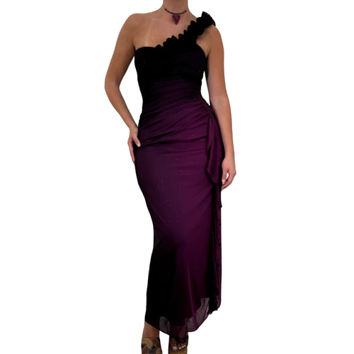 Y2k Vintage Purple + Black Glitter One Shoulder Maxi Dress [S]