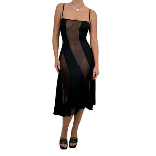 Y2k Vintage Black Striped Sheer Slip Dress [M]