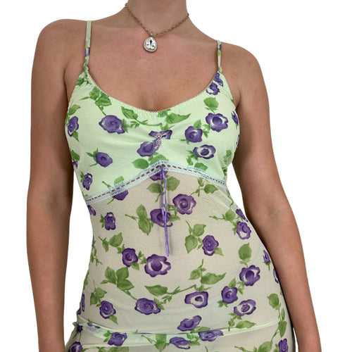 Y2k Vintage Green + Purple Floral Mini Slip Dress [S]