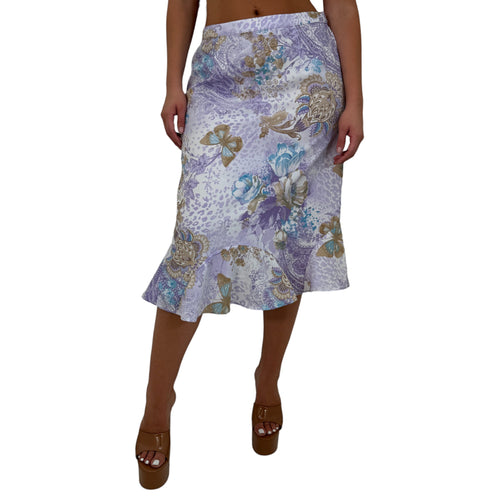 Y2k Vintage Purple Paisley Butterfly Midi Skirt [L]