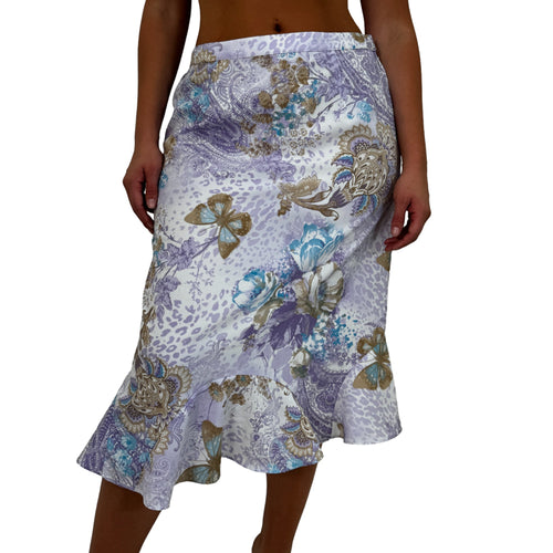 Y2k Vintage Purple Paisley Butterfly Midi Skirt [L]