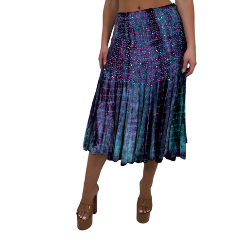 Y2k Vintage Purple + Teal Velvet Sequin Midi Skirt [M]