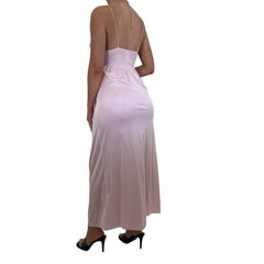 90s Vintage Pink V-Neck Maxi Slip Dress [L]