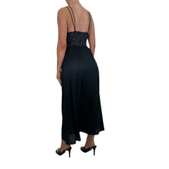 90s Vintage Black Floral Lace Trim Slip Maxi Dress [S, M]