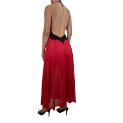 Y2k Vintage Black + Red Lace Sheer Halter Slip Maxi Dress [M]