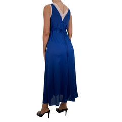 90s Vintage Blue + White V-Neck Slip Maxi Dress [M]