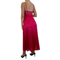 90s Vintage Red Floral Lace Trim Slip Maxi Dress [M]