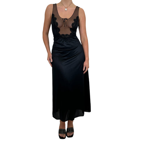 90s Vintage Black Sheer Slip Maxi Dress [L]