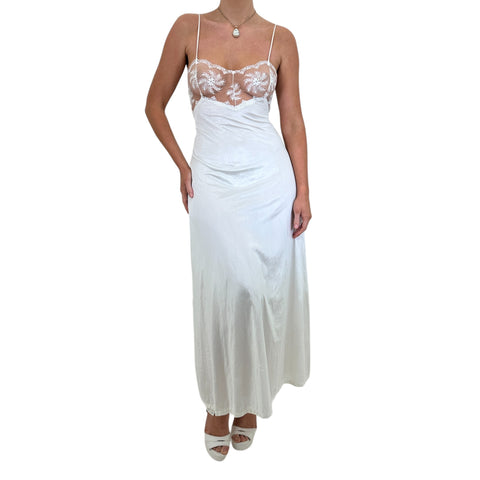 Y2k Vintage Victoria's Secret White Lace Floral Sheer Mini Slip Dress [M, L]
