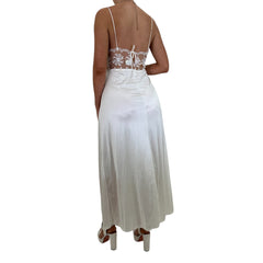 90s Vintage White Floral Lace Slip Maxi Dress [L]