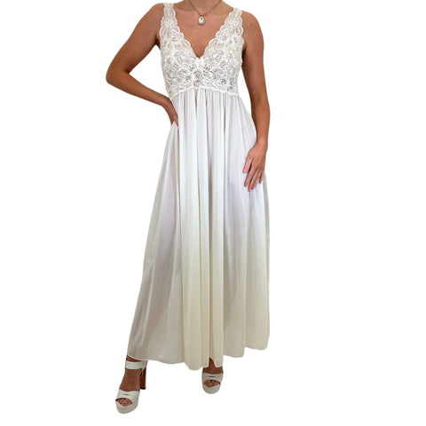 90s Vintage White Satin Slip Dress [L]