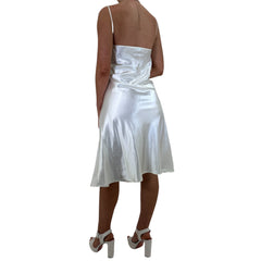 Y2k Vintage White Floral Satin Slip Midi Dress [XL]